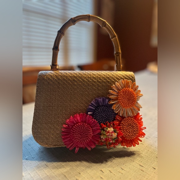 Haute Hippie Tan and Orange Mini Bag with Floral Accents - Picture 1 of 5